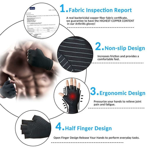 Compression Arthritis Glove Unisex Joint Pain Relief Half Finger Brace - The Gift of Health!