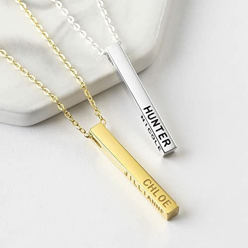 Personalized Mother Necklace, 4 Side Bar Necklace, Kids Names Necklace - Silver or Gold