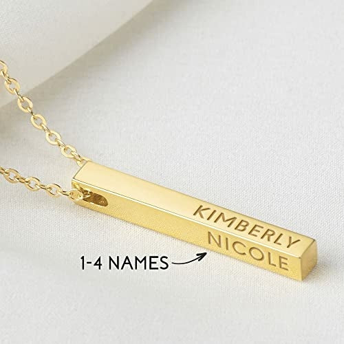 Personalized Mother Necklace, 4 Side Bar Necklace, Kids Names Necklace - Silver or Gold