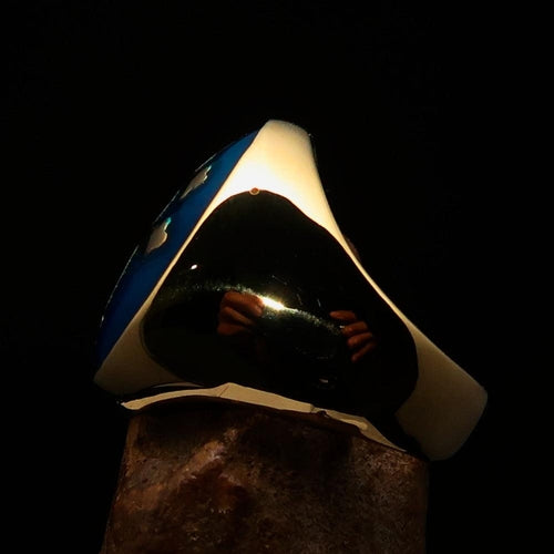 Excellent crafted oval domed Men's blue Cross Lorraine Ring - solid brass