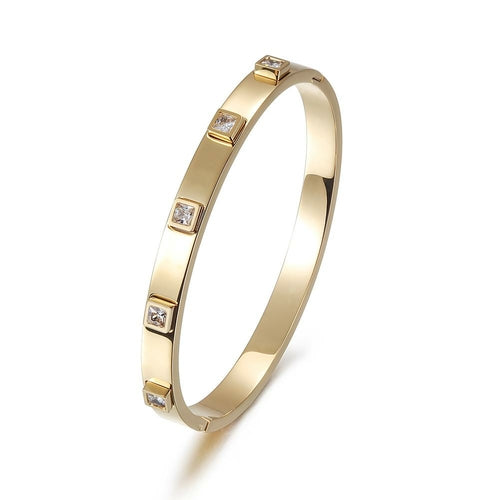 Metal Stone Hinged Bangle - 14k gold plated