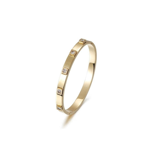 Metal Stone Hinged Bangle - 14k gold plated