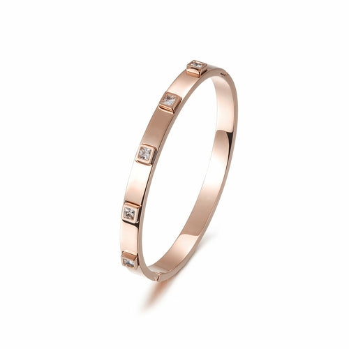 Metal Stone Hinged Bangle - 14k gold plated