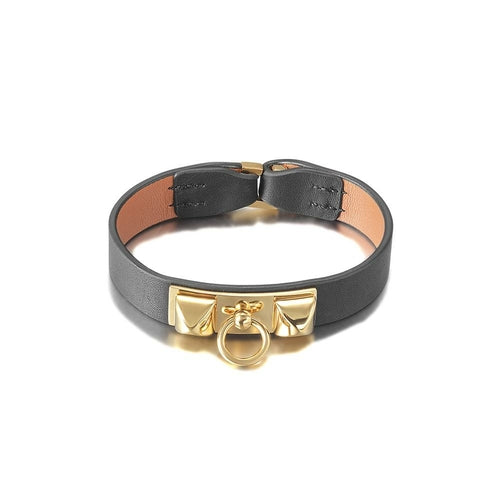 Leather Strap Bracelet - Black or White with Gold Plate