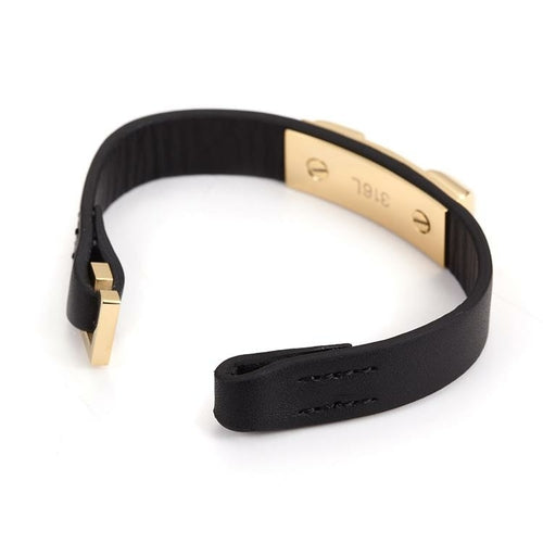 Leather Strap Bracelet - Black or White with Gold Plate