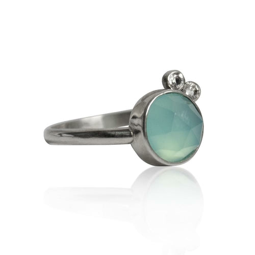 Aqua Chalcedony & White Topaz Sterling Silver Ring