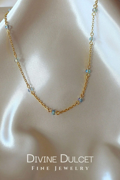 18 Karats Chrome Glass Crystals Chain Choker - Swedish Craftsmanship - Gold Plate