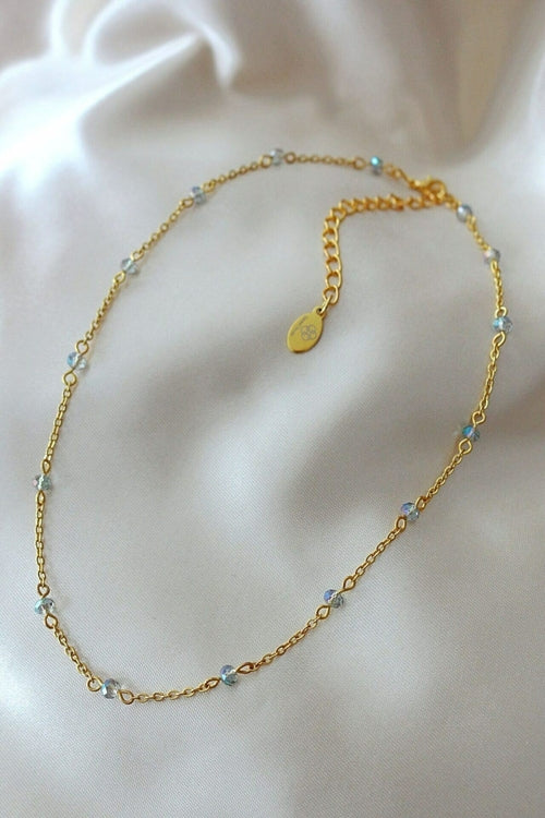 18 Karats Chrome Glass Crystals Chain Choker - Swedish Craftsmanship - Gold Plate