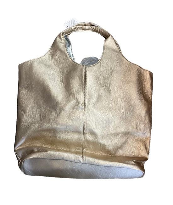 Reversible Vegan Leather Tote Bag with Cosmetic Bag