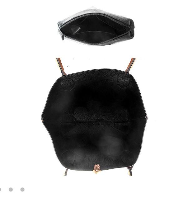 Reversible Vegan Leather Tote Bag with Cosmetic Bag