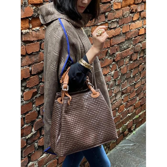 Stamped Woven, Full Grain Leather Hobo Bag in Chocolate! Handmade in Italy. Free Shipping,