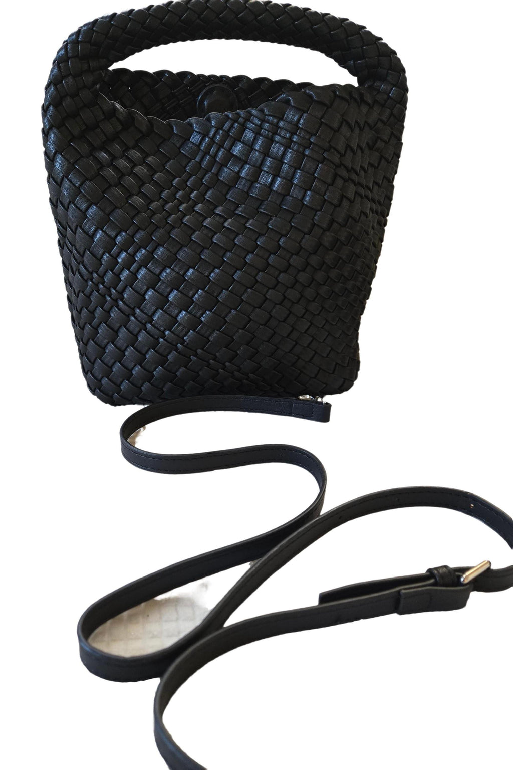 It's Official: Our Luxe. Cruelty Free Weave Tote with pochette is trending this season. Essential. Perfection. In Basic Black. Only 3 left!