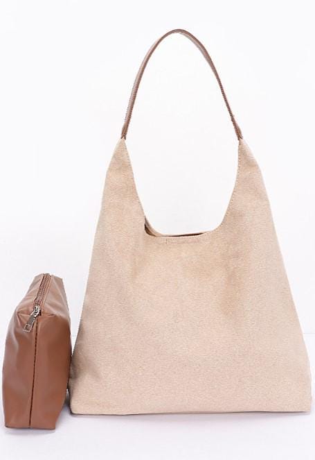 Rusty Brown Vegan Suede Hobo Bag with Pouch