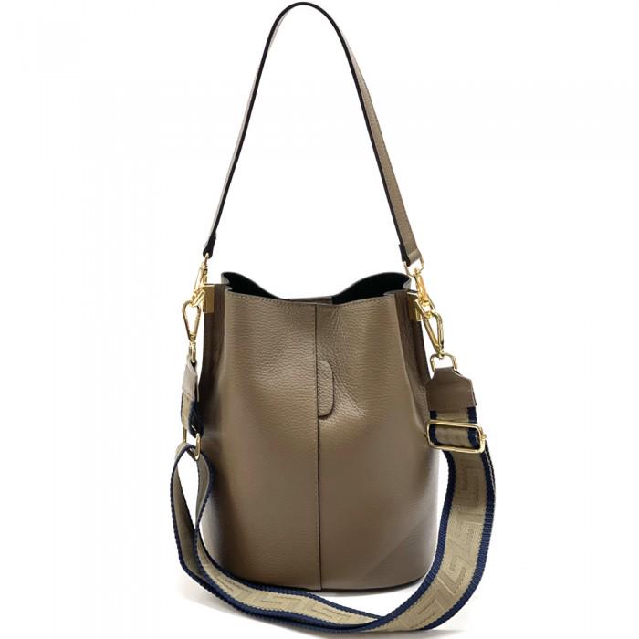 Taupe Color Leather Bucket Bag, Shoulder and Crossbody,   Handmade in Italy, Free Shipping.
