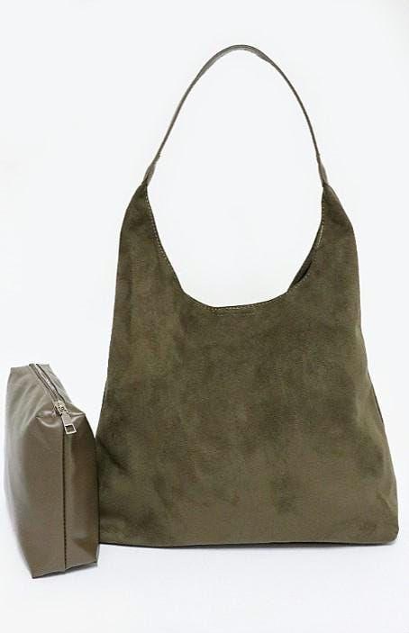 Rusty Brown Vegan Suede Hobo Bag with Pouch
