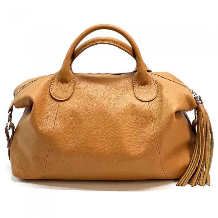 Pebbled Leather Satchel: Natural Grain Italian Style Travel Bag