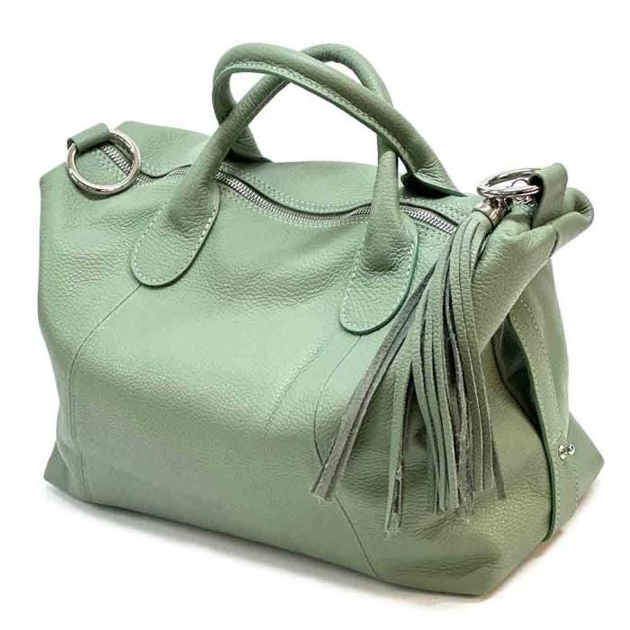 Pebbled Leather Satchel: Natural Grain Italian Style Travel Bag