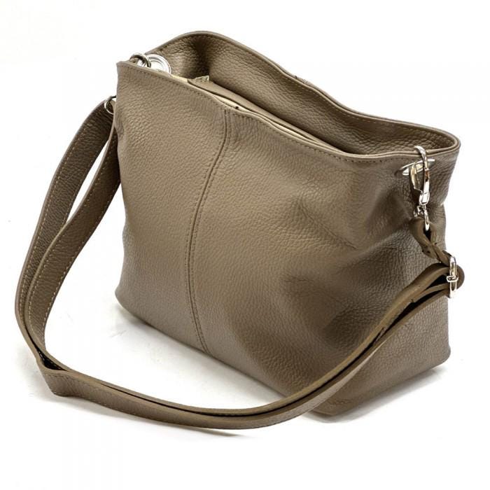 Taupe Leather Tote Bag: Urban Chic Crossbody Shoulder Bag