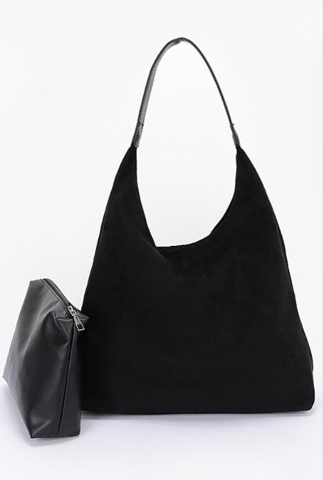 Rusty Brown Vegan Suede Hobo Bag with Pouch