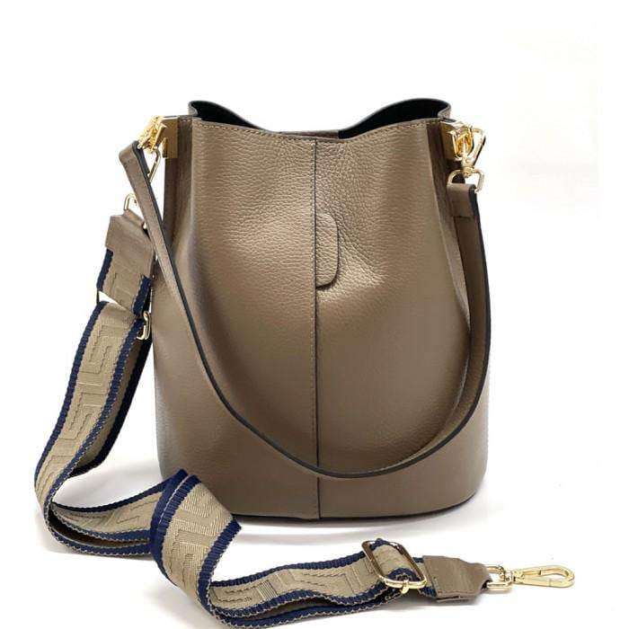 Taupe Color Leather Bucket Bag, Shoulder and Crossbody,   Handmade in Italy, Free Shipping.