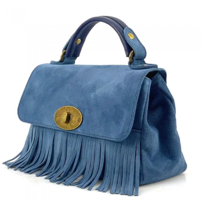 Blue Suede Fringe Bag
