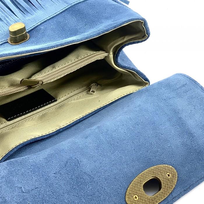 Blue Suede Fringe Bag