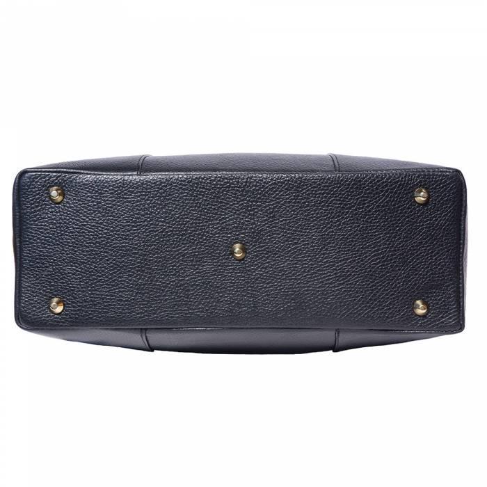 Tote Bag in Black Calfskin with  Bambo Shape Wood  Handles. Handmade in Italy, Free Shipping