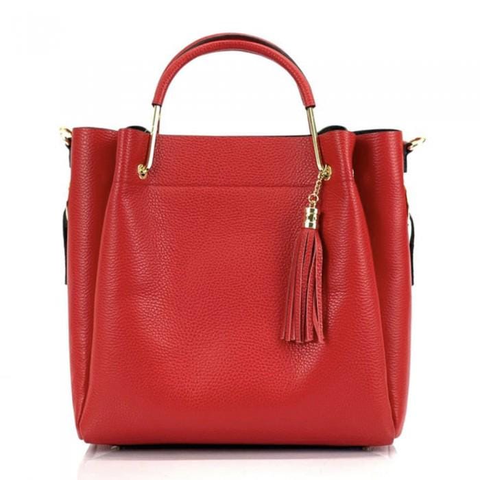 Classic Red Pebbled Leather Tote Bag,Handmade in Italy Free Shippng to the US