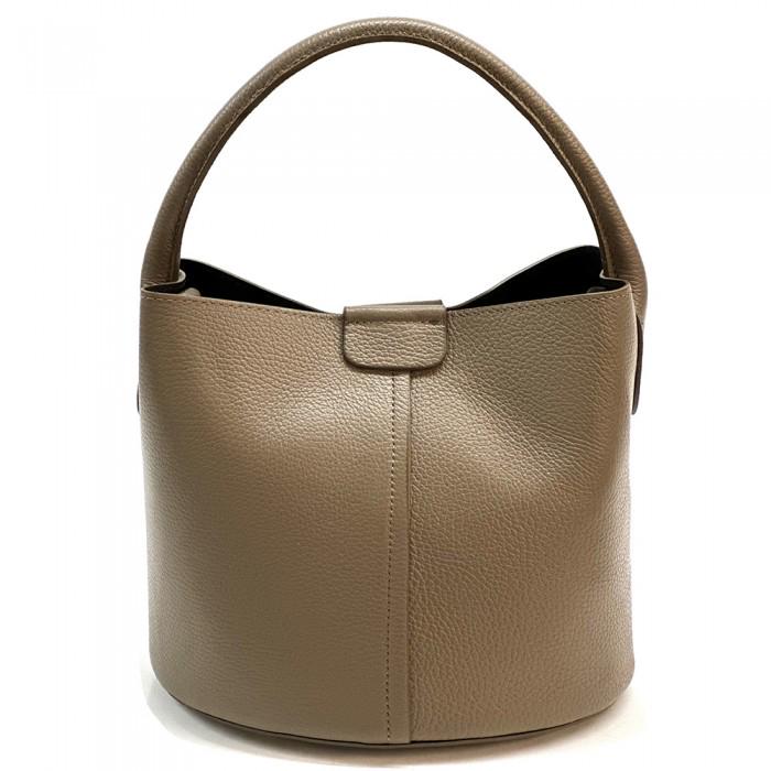 Full Grain Leather Bucket Bag in Taupe with Pochette, Handmade in Italy, Free Shipping and a Gift With Purchase.