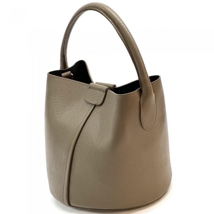 Full Grain Leather Bucket Bag in Taupe with Pochette, Handmade in Italy, Free Shipping and a Gift With Purchase.
