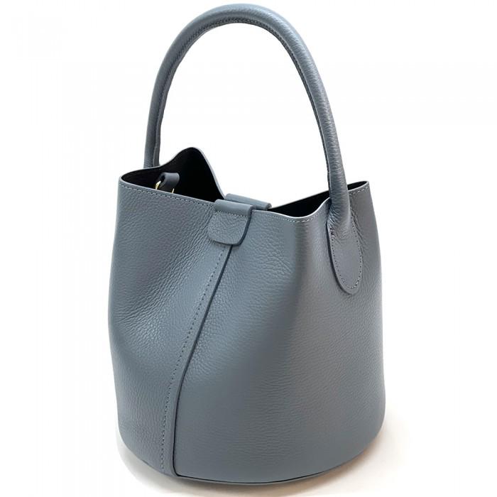 Stone Blue, Pebbled, Full Grain Leather Bucket Bag with Pochette, Handmade in Italy,  Free Shipping, Gift With Purchase.