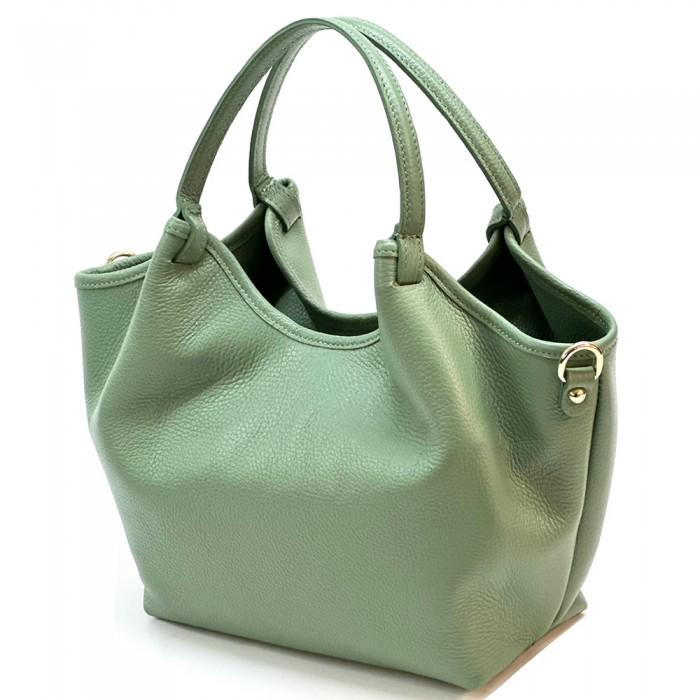 Light Green, Pebbled Leather Tote Bag, Made in Italy, Free Shipping