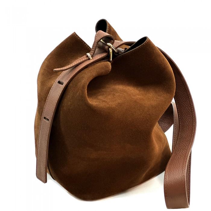 Light Grey Suede Bucket Bag, Full Grain Leather, Made in Italy, Free Shipping