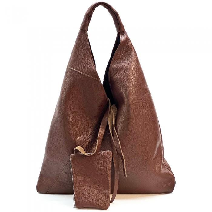Black, Slouchy, Super-Soft, Leather Triangle Bag with Pochette, Handmade in Italy, with Free Shipping