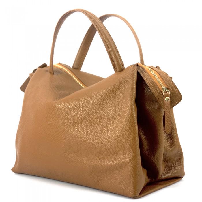 Camel Tote or Shoulder Bag Made in Italy from Premium Pebbled Leather, Free Shipping