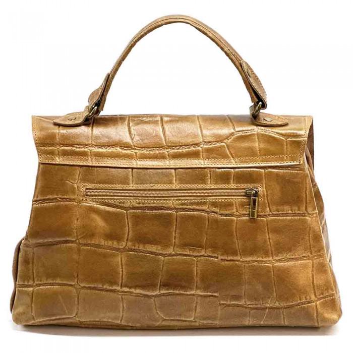 Iconic Full Grain Hand Printed Leather Bag in Camel or Black Handmade in Italy, Free Shipping