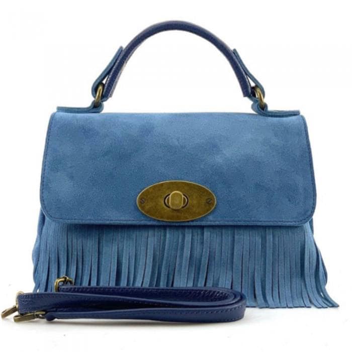 Blue Suede Fringe Bag