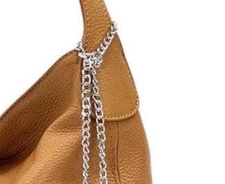 Pebbled Lether Shoulder Bag in Light Moca, Handmade In Italy, Free Shipping