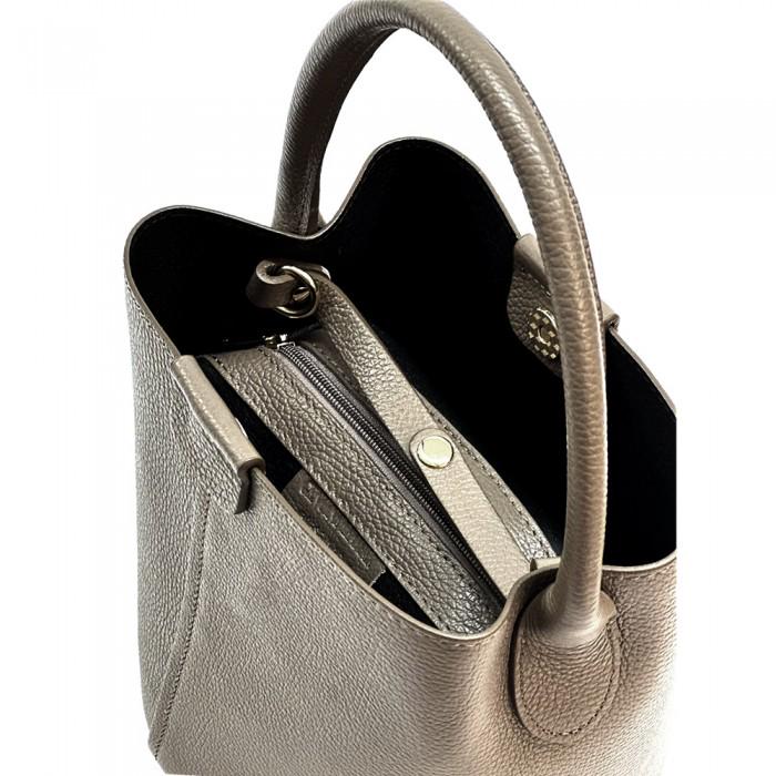 Full Grain Leather Bucket Bag in Taupe with Pochette, Handmade in Italy, Free Shipping and a Gift With Purchase.