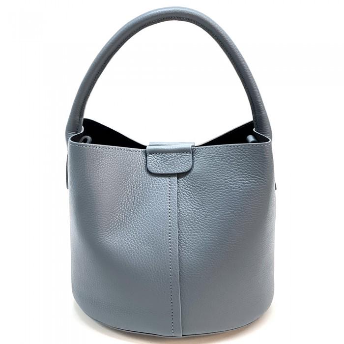 Stone Blue, Pebbled, Full Grain Leather Bucket Bag with Pochette, Handmade in Italy,  Free Shipping, Gift With Purchase.