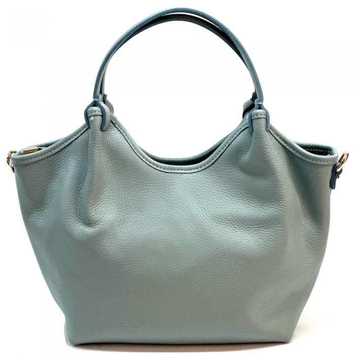 Cornflower Blue Leather Tote Bag: Handmade Italian Full Grain Leather