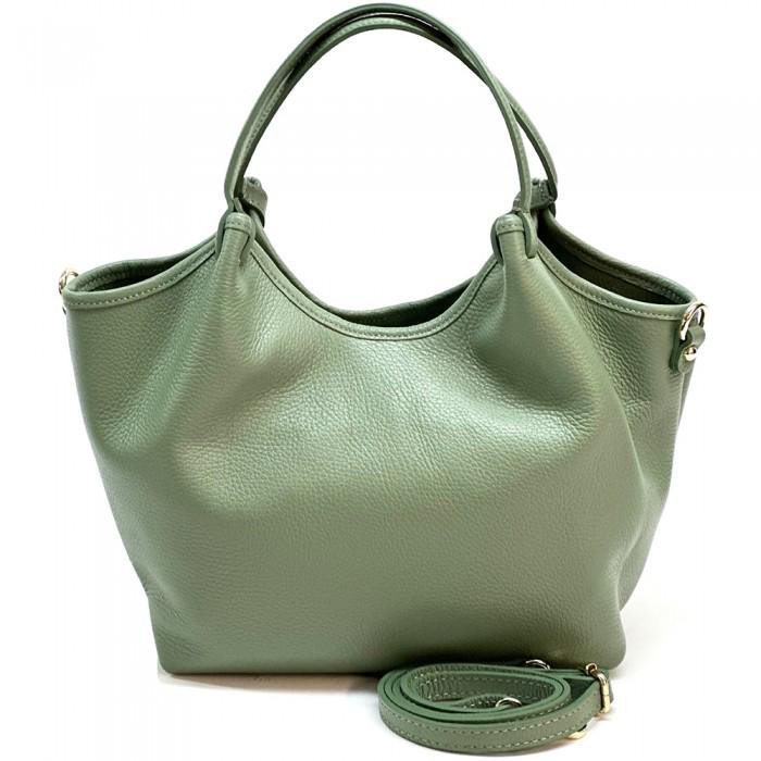 Light Green, Pebbled Leather Tote Bag, Made in Italy, Free Shipping