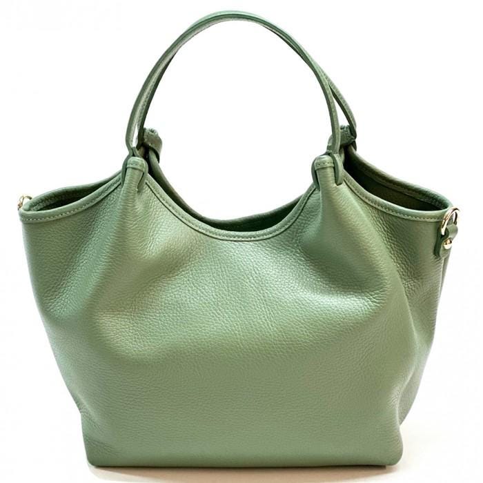 Light Green Pebbled Leather Tote Bag: Italian Leather, Minimalist Design