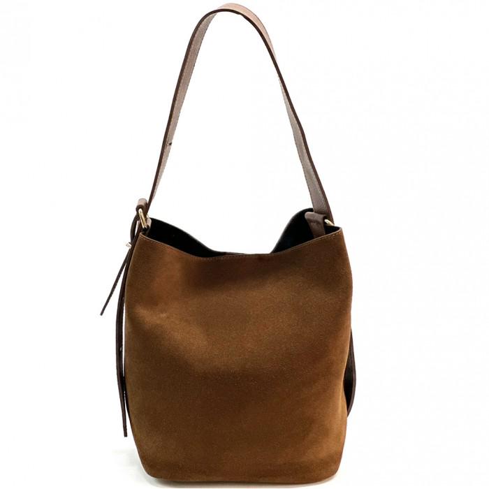 Light Grey Suede Bucket Bag, Full Grain Leather, Made in Italy, Free Shipping