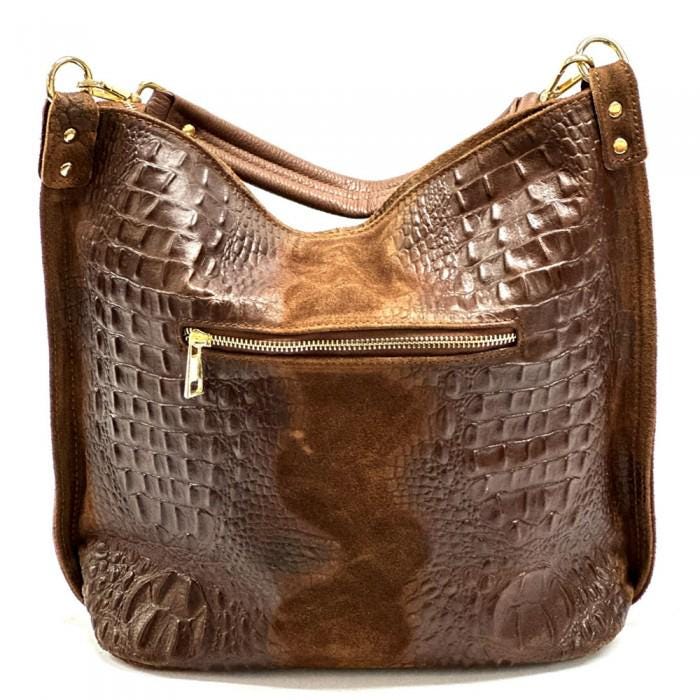 Chocolate Brown Python- Embossed Sued and leather Hobo Bag, Handmade in Italy, Free Shipping