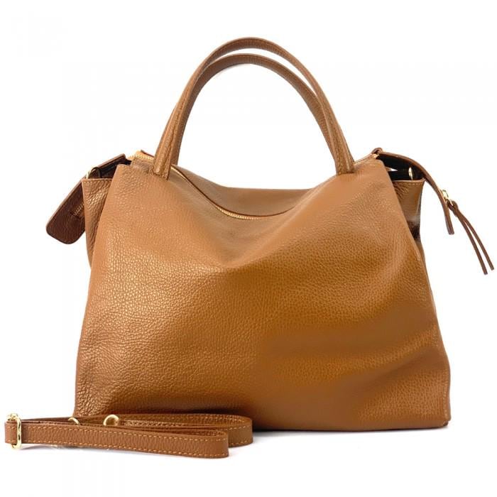 Camel Tote or Shoulder Bag Made in Italy from Premium Pebbled Leather, Free Shipping