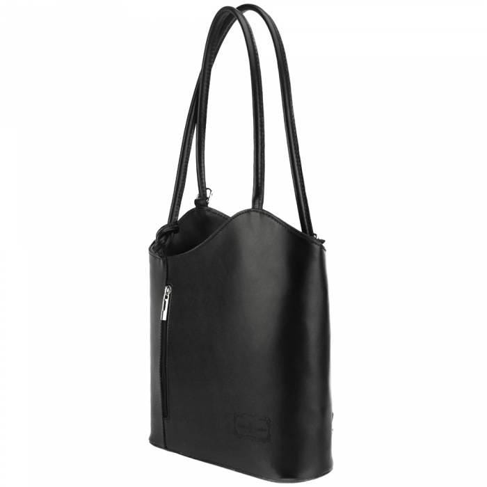 Convertible Tote Backpack, Polished Black Premium Leather, Handmade in Italy, Free Shipping