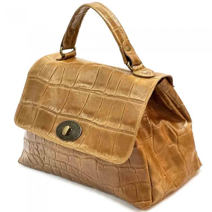 Iconic Full Grain Hand Printed Leather Bag in Camel or Black Handmade in Italy, Free Shipping