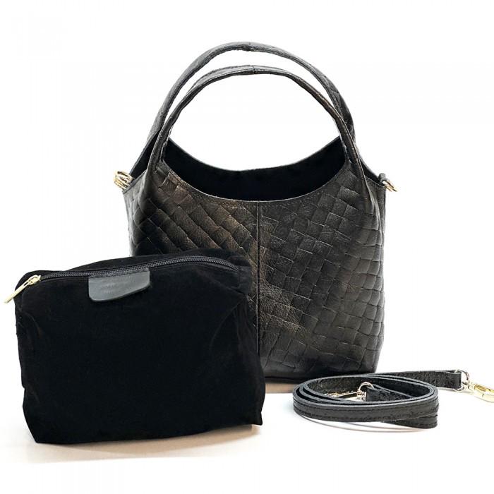 Handmade Metallic Black Quilted Leather Hobo Bag: Crossbody Handbag