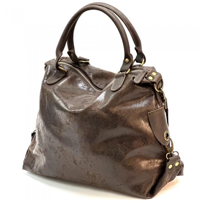 Slouchy Leather Tote: Chocolate Brown Italian Leather, Adjustable Strap